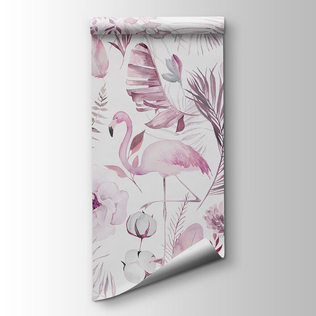 Flamingo's in fijn bloemenpatroon — productweergave