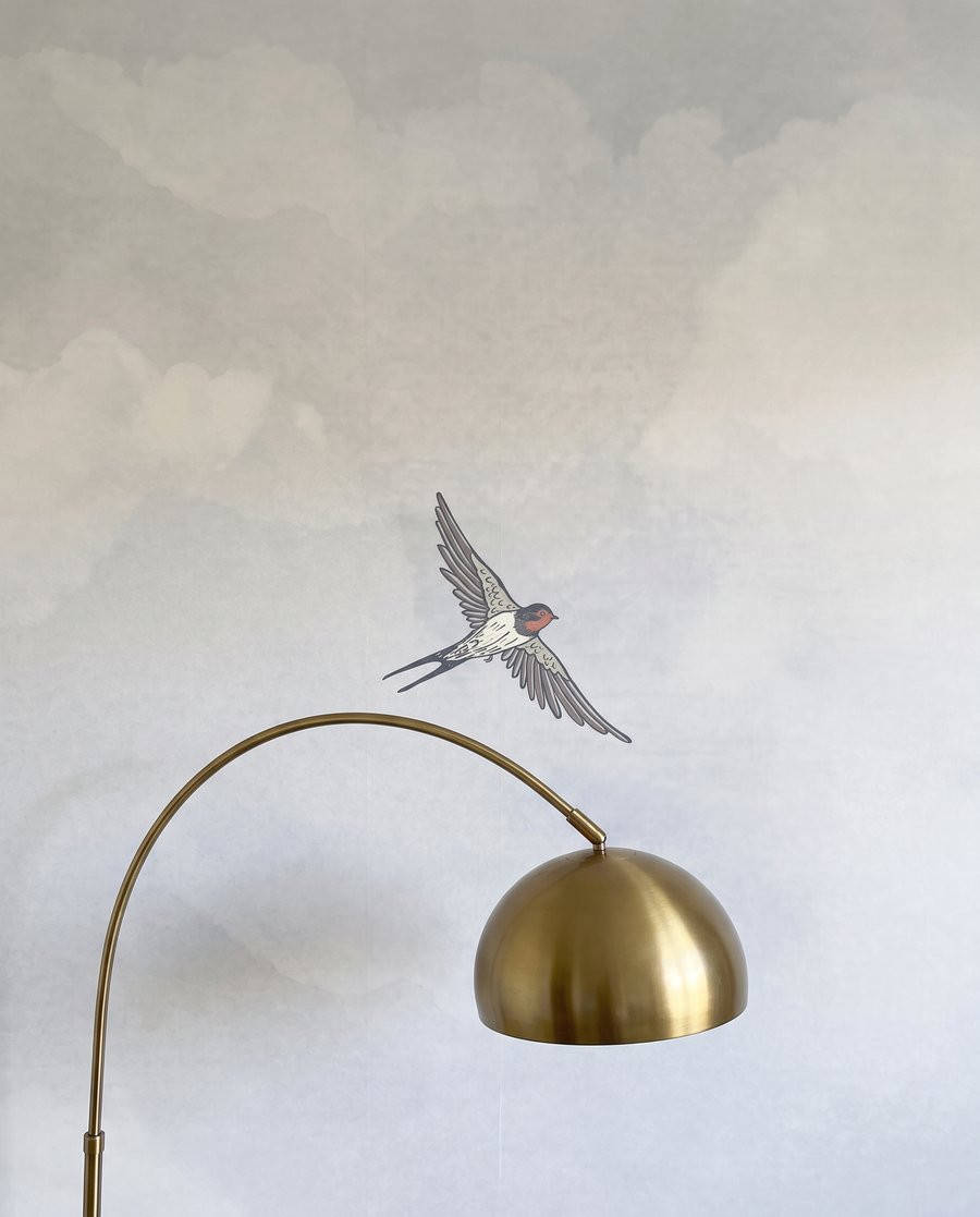 Vogels door witte wolkennevel — detail