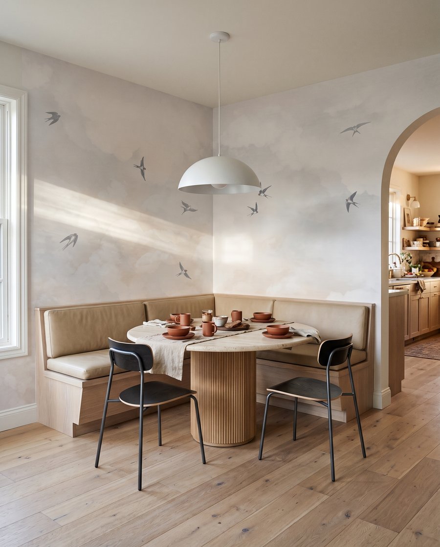 Vogels door zachte luchtlagen in een interieur