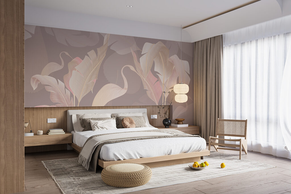 Crèmekleurige bladeren op taupe — interieur 1