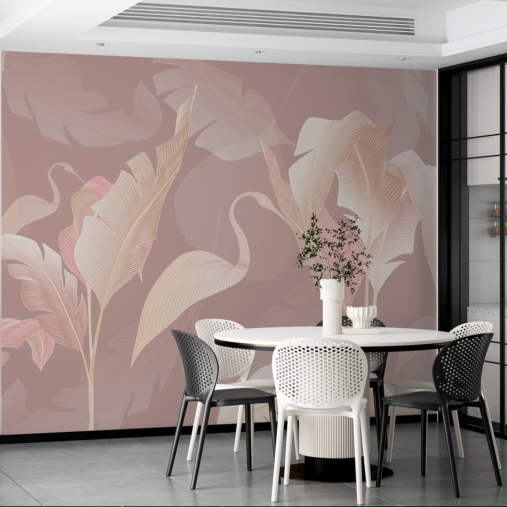 Flamingoschimmen achter groot blad — interieur 2