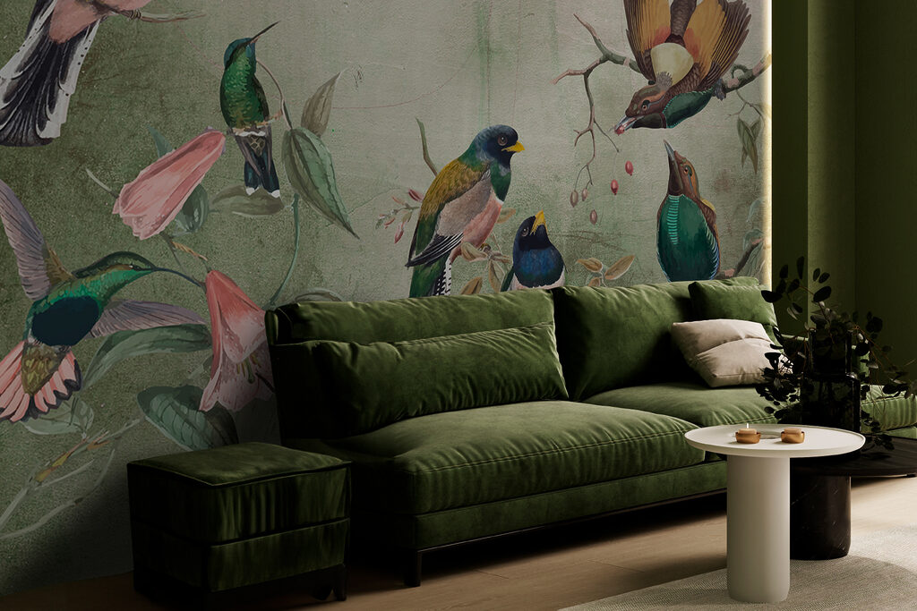 Kleurige vogels op takken — interieur 2