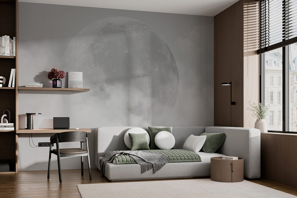 Een maan in de wolken in een interieur