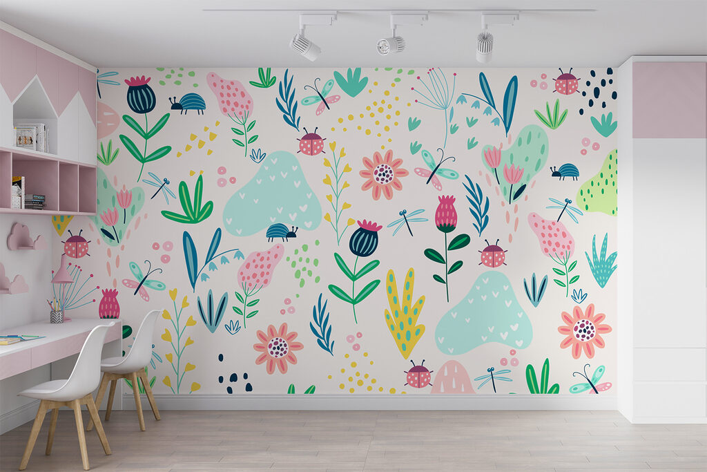 Kevertjes tussen kleurige bloemen — interieur 1