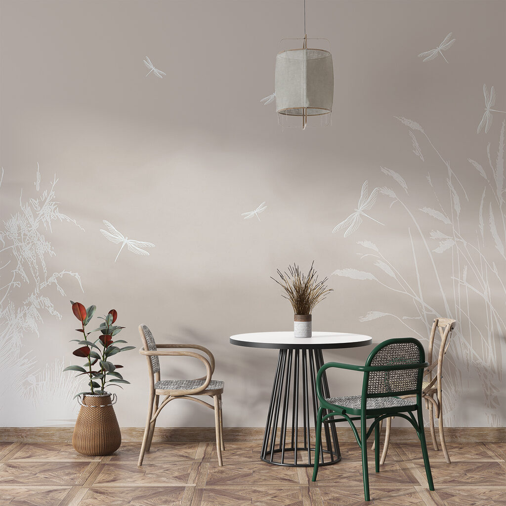 Libellen rond fijne rietlijnen — interieur 2