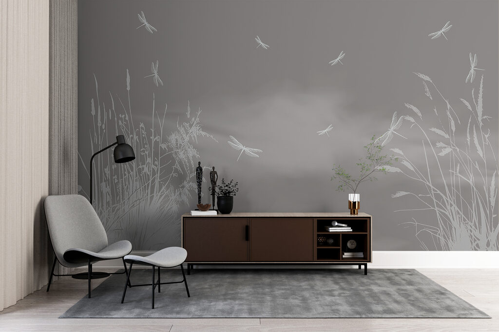 Libellen rond fijne rietlijnen — interieur 1