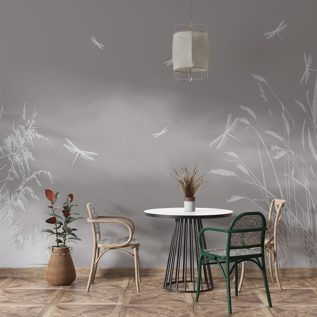 Libellen rond fijne rietlijnen — interieur 2