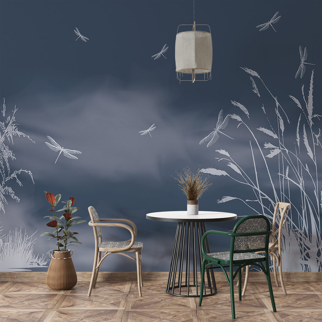Libellen rond fijne rietlijnen — interieur 2