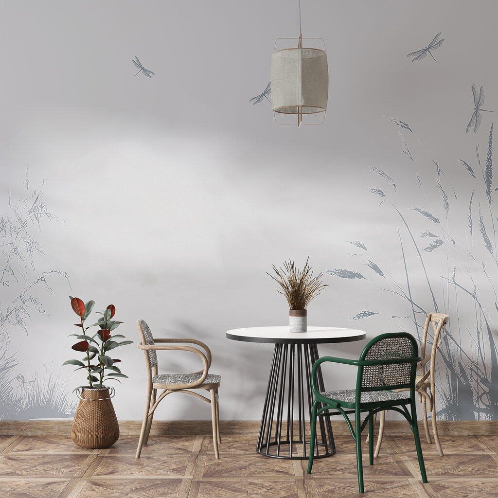 Libellen rond fijne rietlijnen — interieur 2