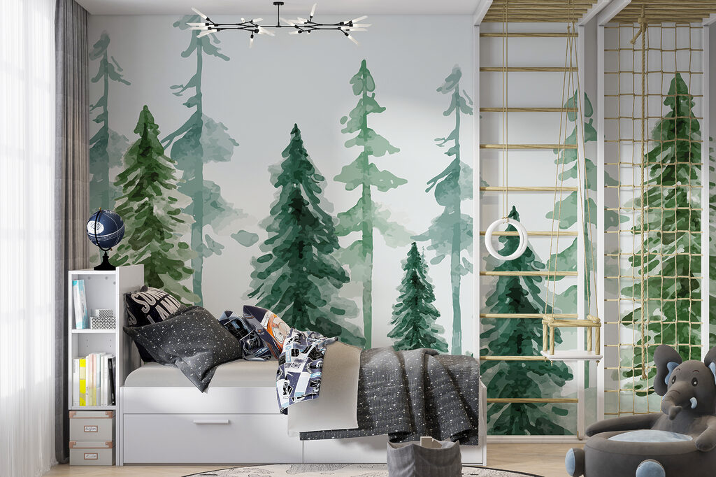 Dennen in groene waterverf — interieur 1