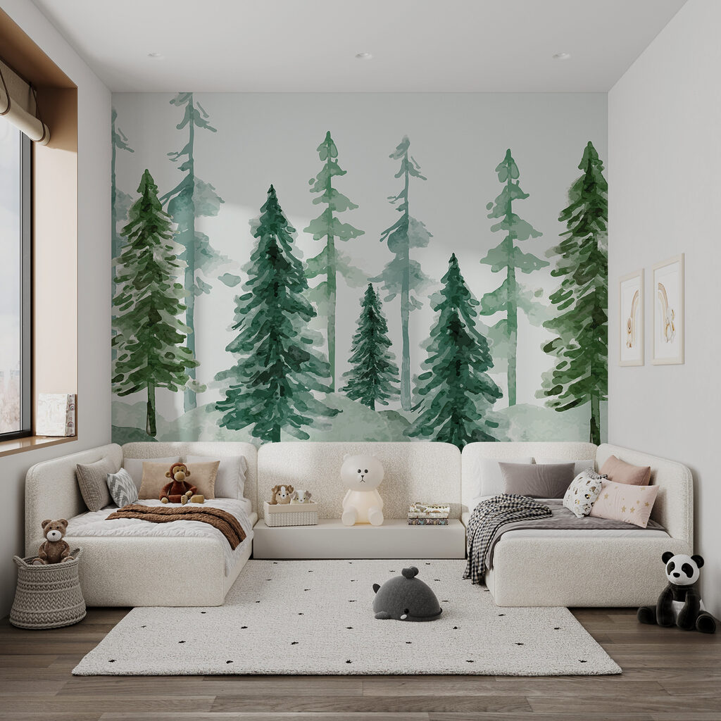 Dennen in groene waterverf — interieur 2