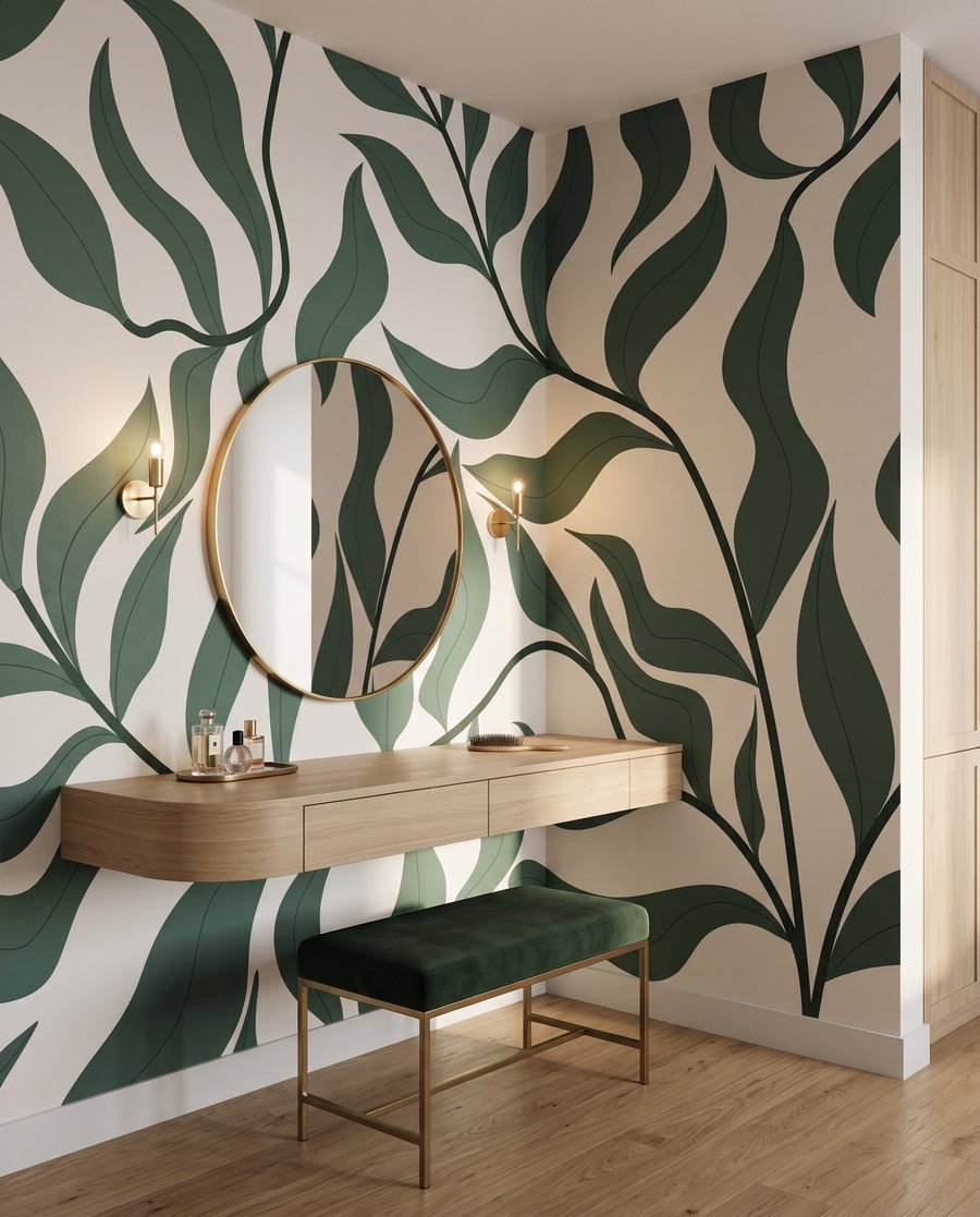 Groene bladranken in silhouet — interieur 1