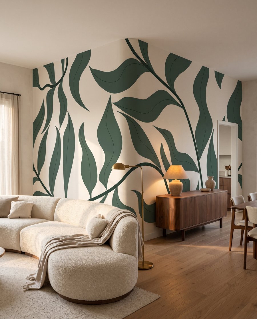 Groene bladranken in silhouet — interieur 3