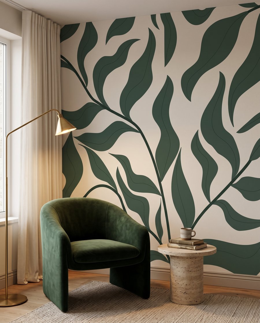 Groene bladranken in silhouet — interieur 4