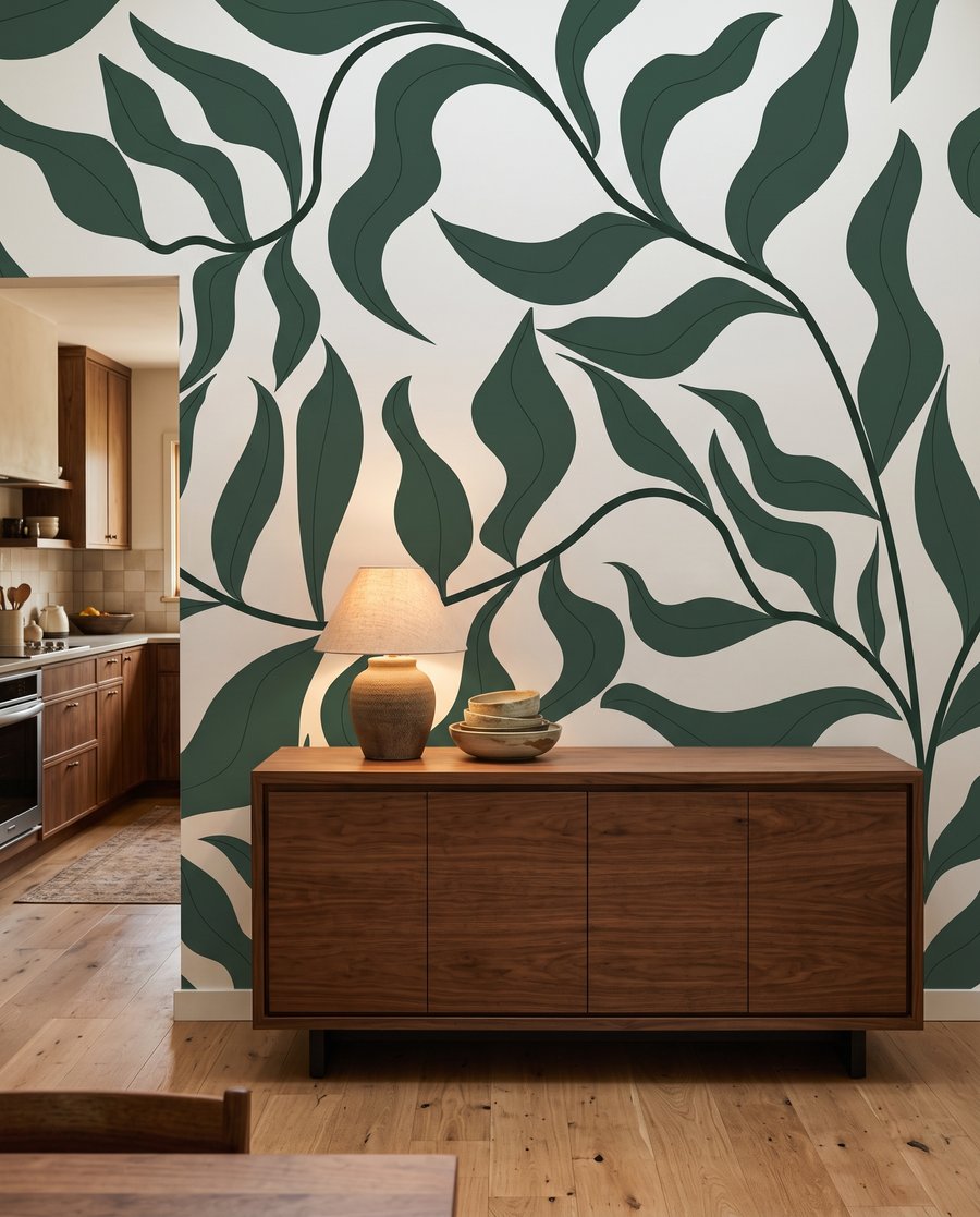 Groene bladranken in silhouet — interieur 8
