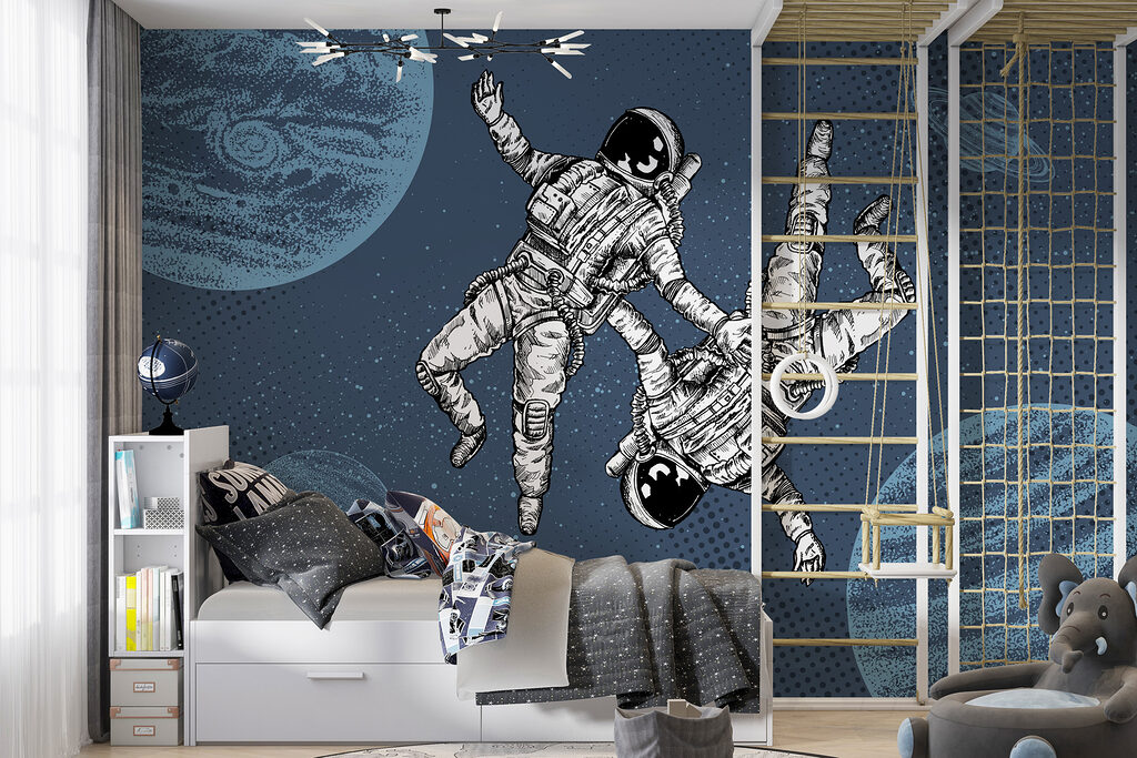Twee astronauten zweven samen — interieur 3