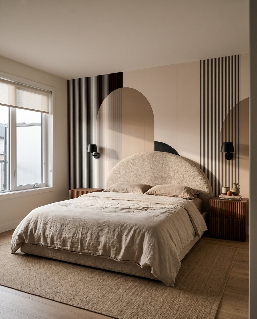 Bogen naast fijne strepen in een interieur