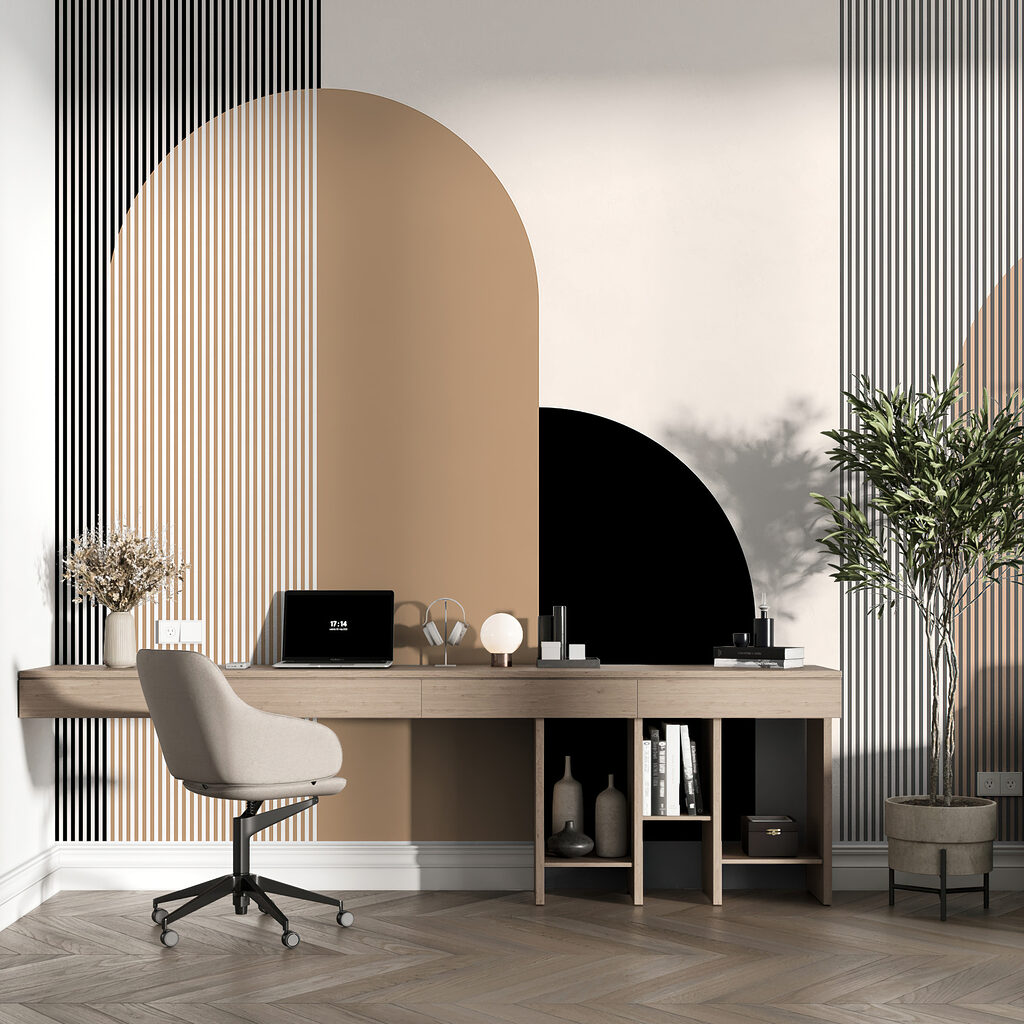Een zwart met bruin en wit kunstwerk — interieur 2