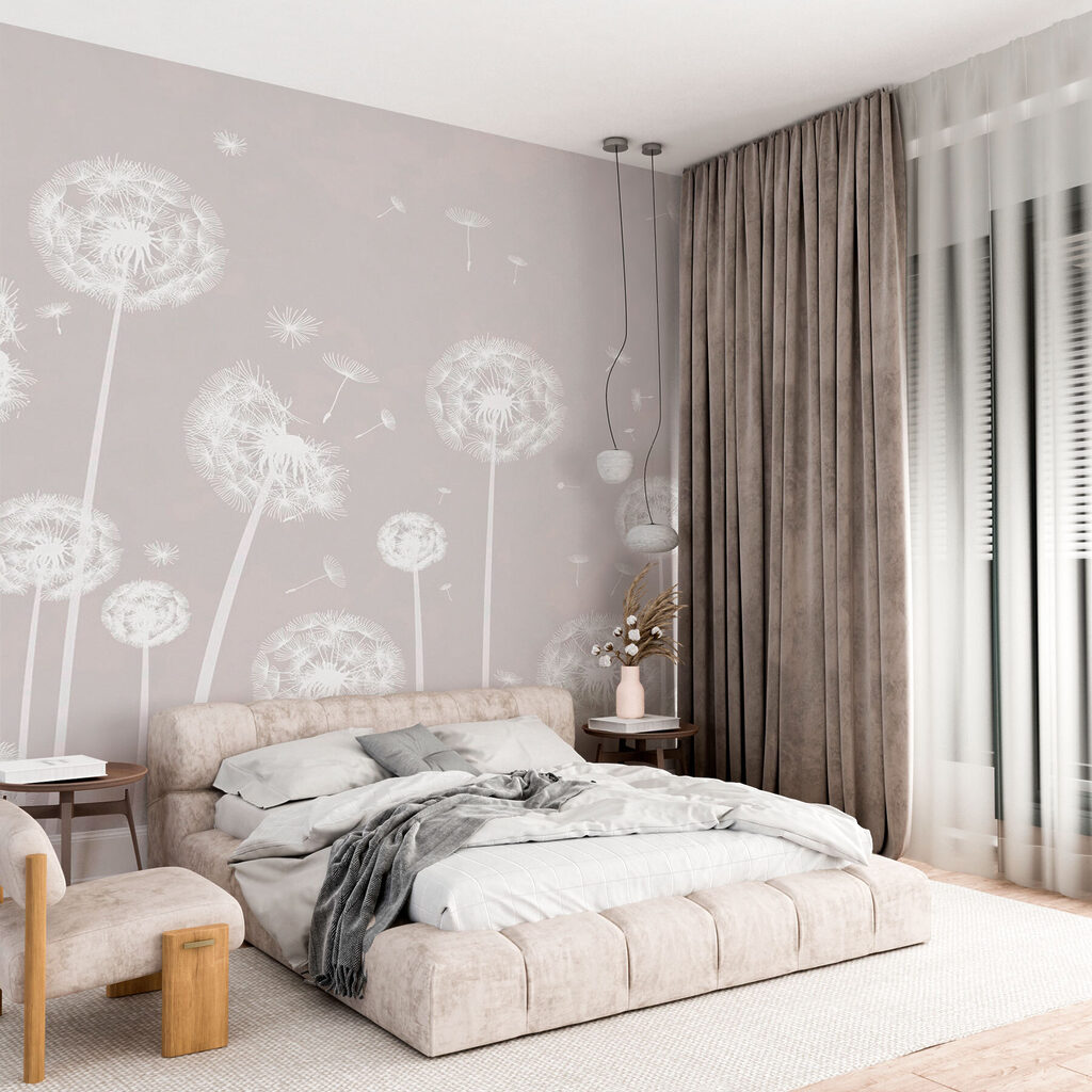 Witte pluisbollen op nevelgrijs — interieur 2