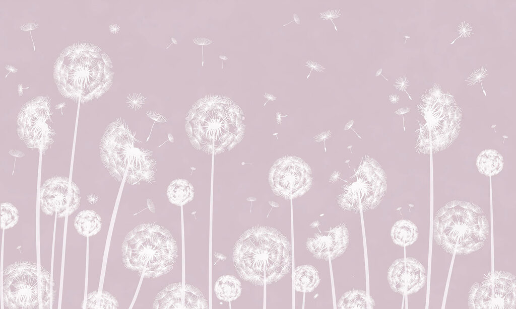 Een witte paardenbloem die door de lucht vliegt — volledig ontwerp