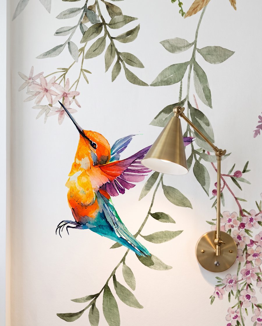 Kolibries onder bloemenslingers — interieur 3