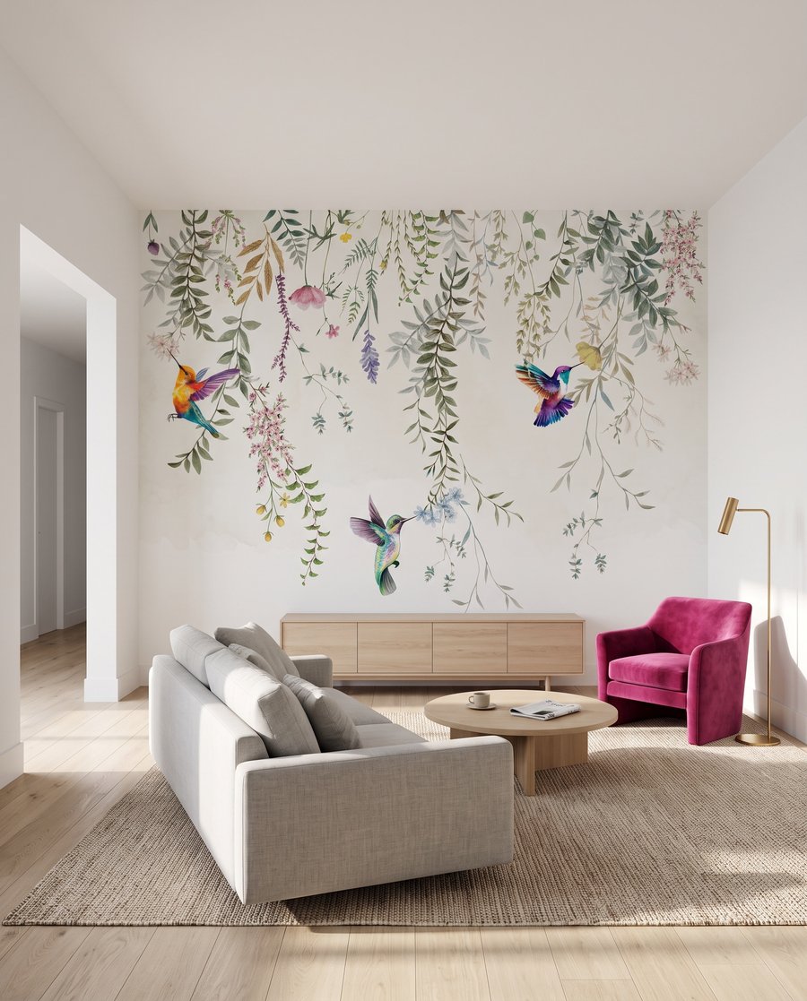 Kolibries onder bloemenslingers — interieur 4
