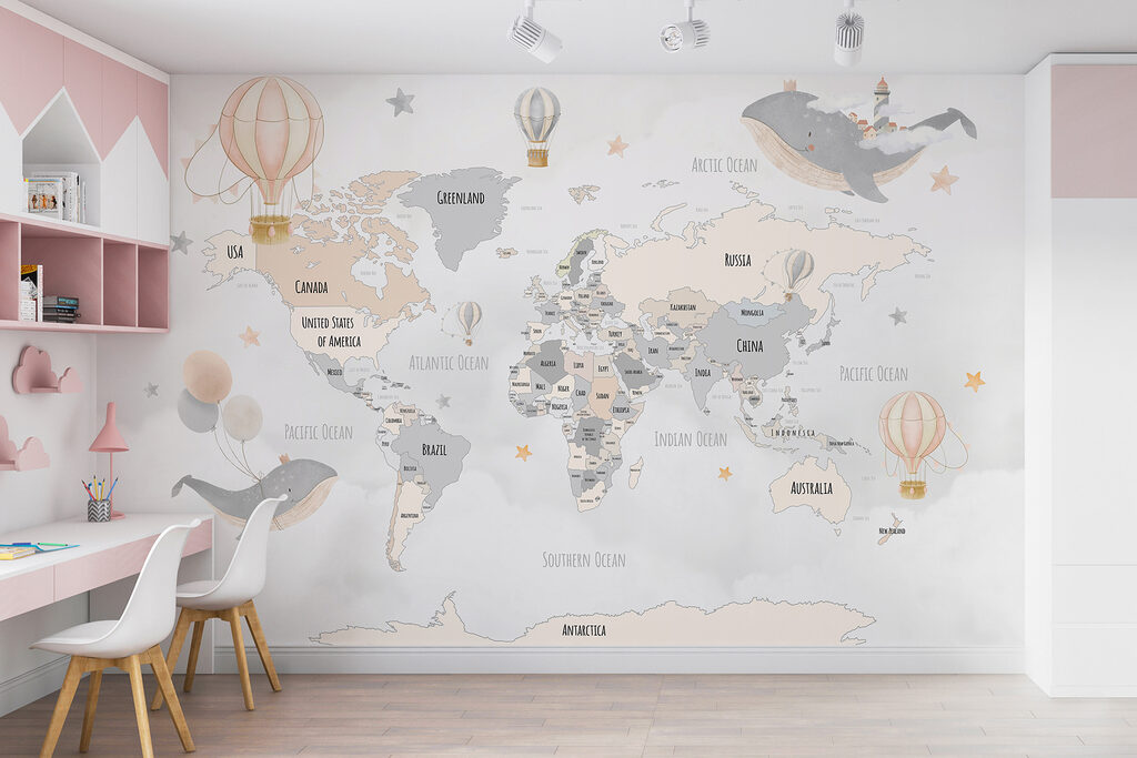 Walvissen rond een wereldkaart — interieur 2