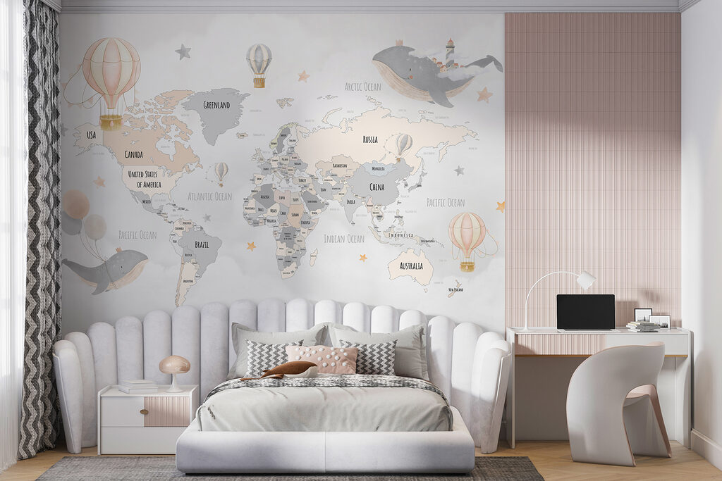 Walvissen rond een wereldkaart — interieur 3