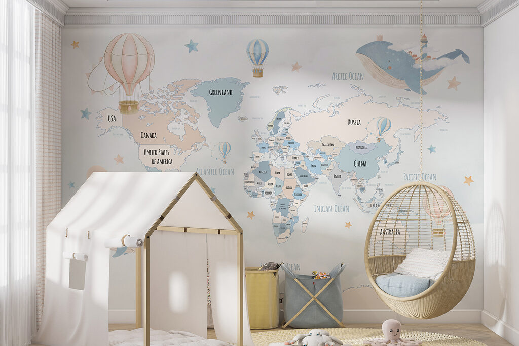 Walvissen rond een wereldkaart — interieur 1