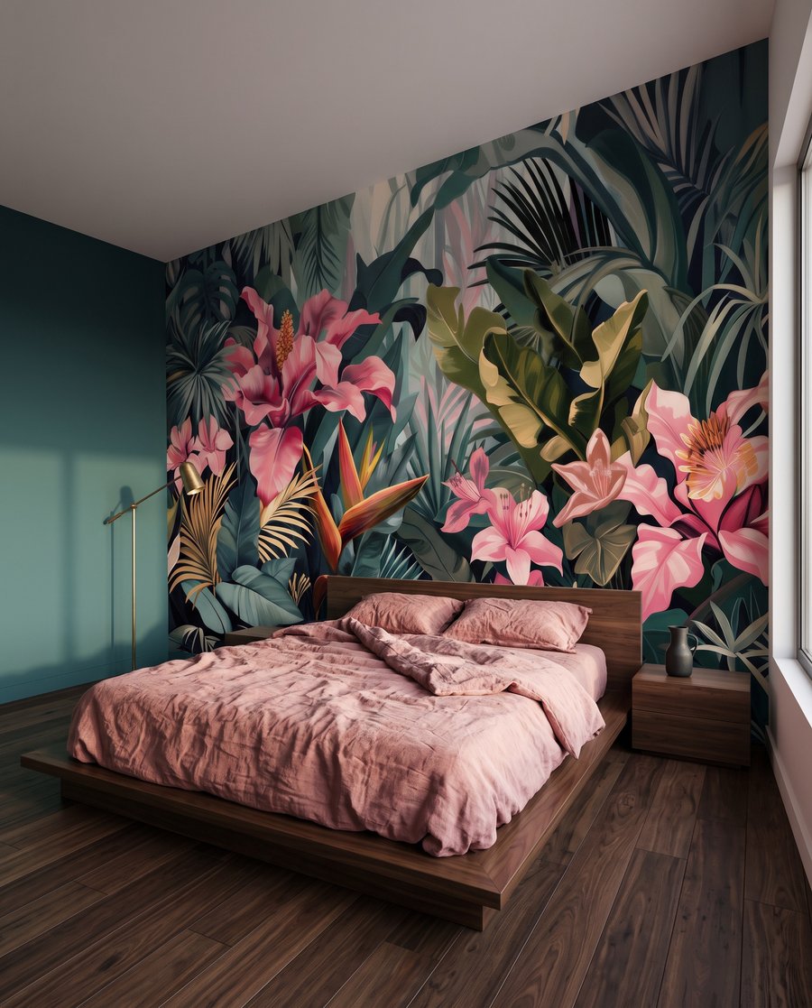 Roze bloemen in bladschaduw — interieur 2