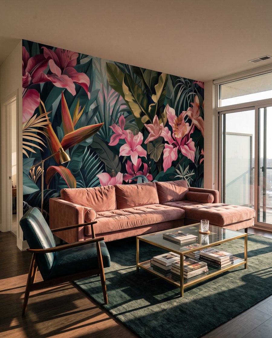 Roze bloemen in bladschaduw — interieur 3