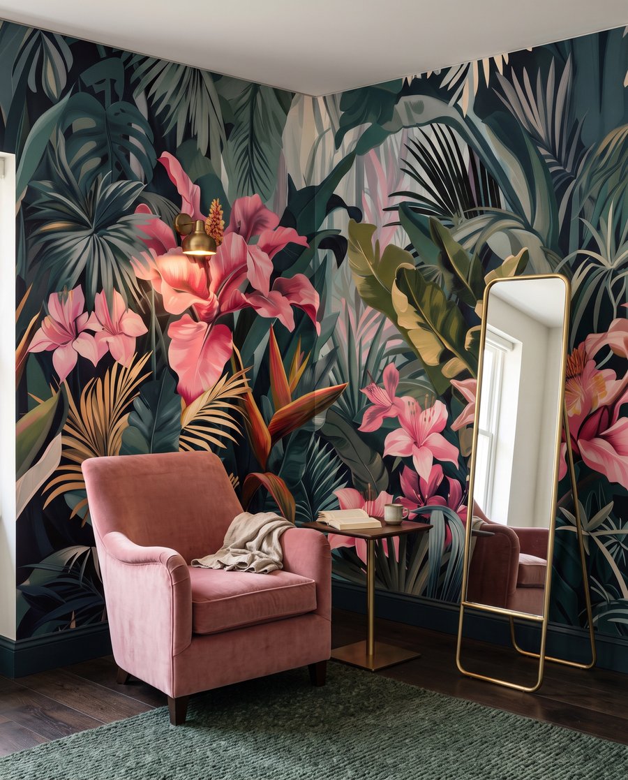 Roze bloemen in bladschaduw in een interieur