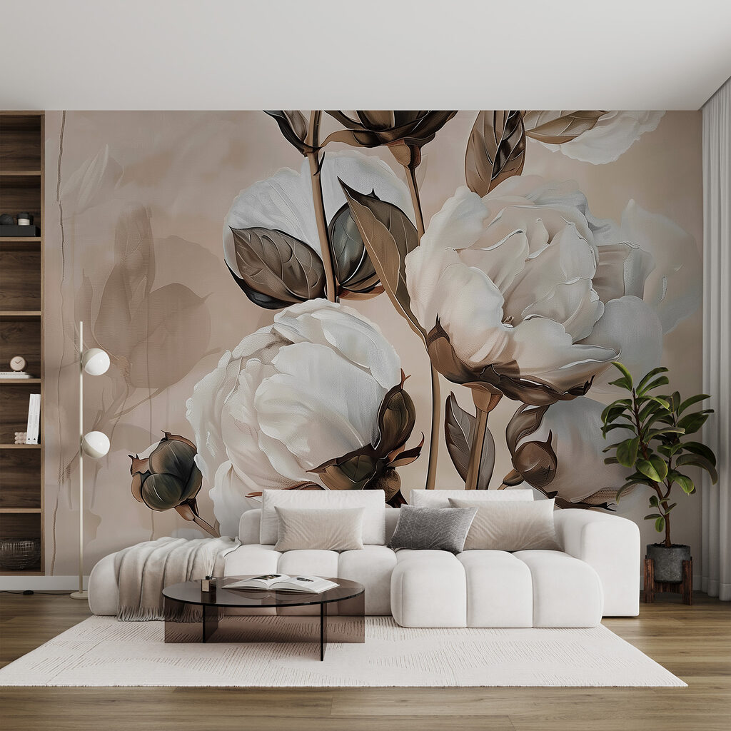 Witte bloemen, bruine stelen — interieur 1