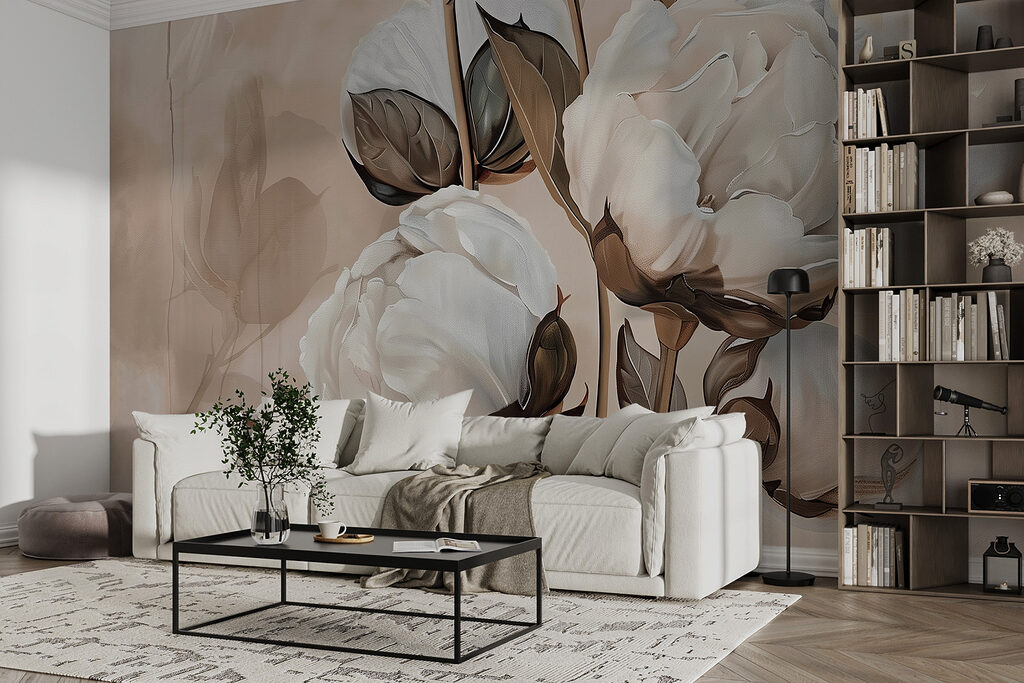 Witte bloemen, bruine stelen — interieur 2