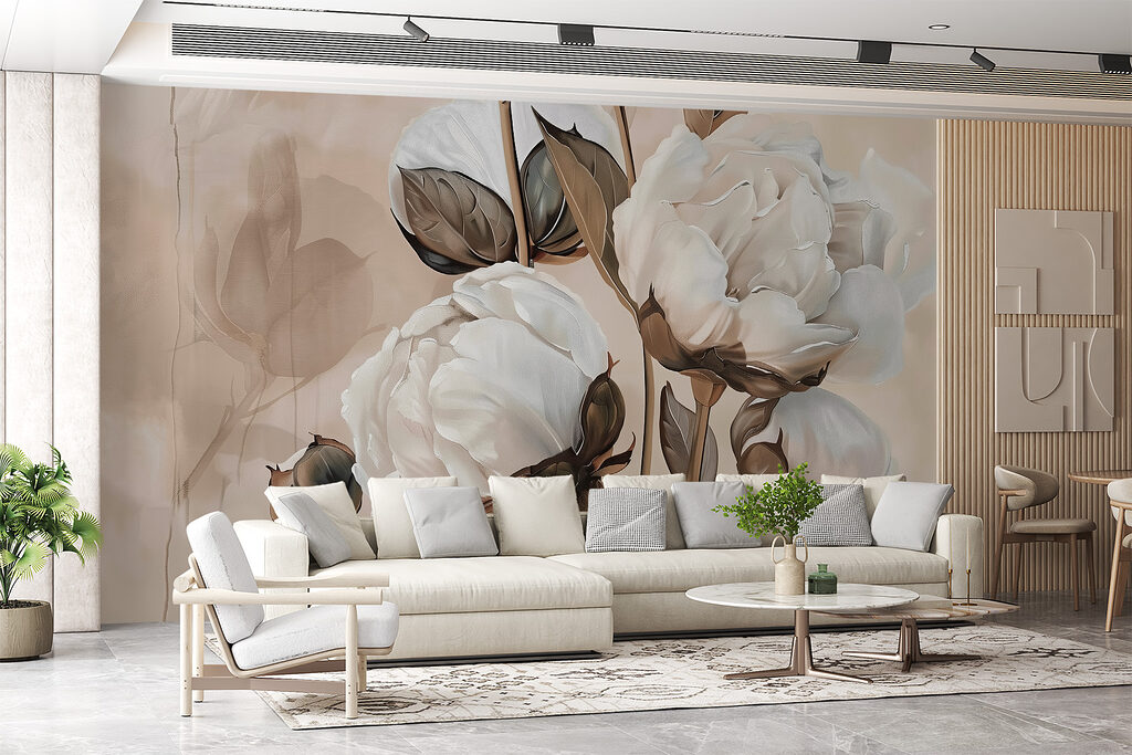Witte bloemen, bruine stelen — interieur 3