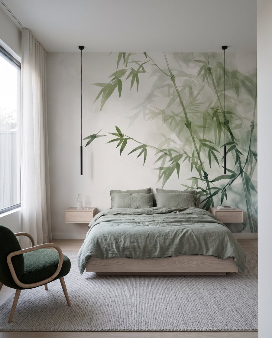 Een bamboeblad aan een tak in een interieur