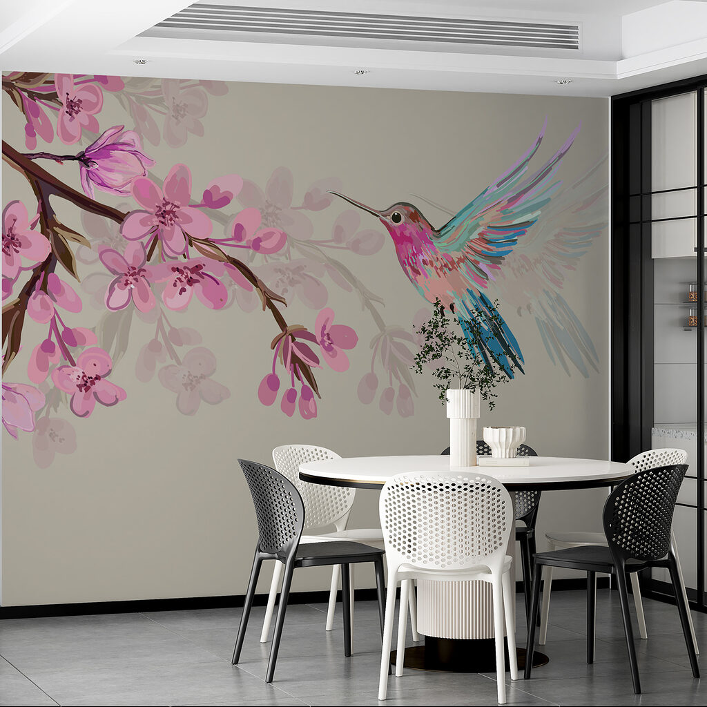 Kolibrie bij roze bloesem — interieur 2