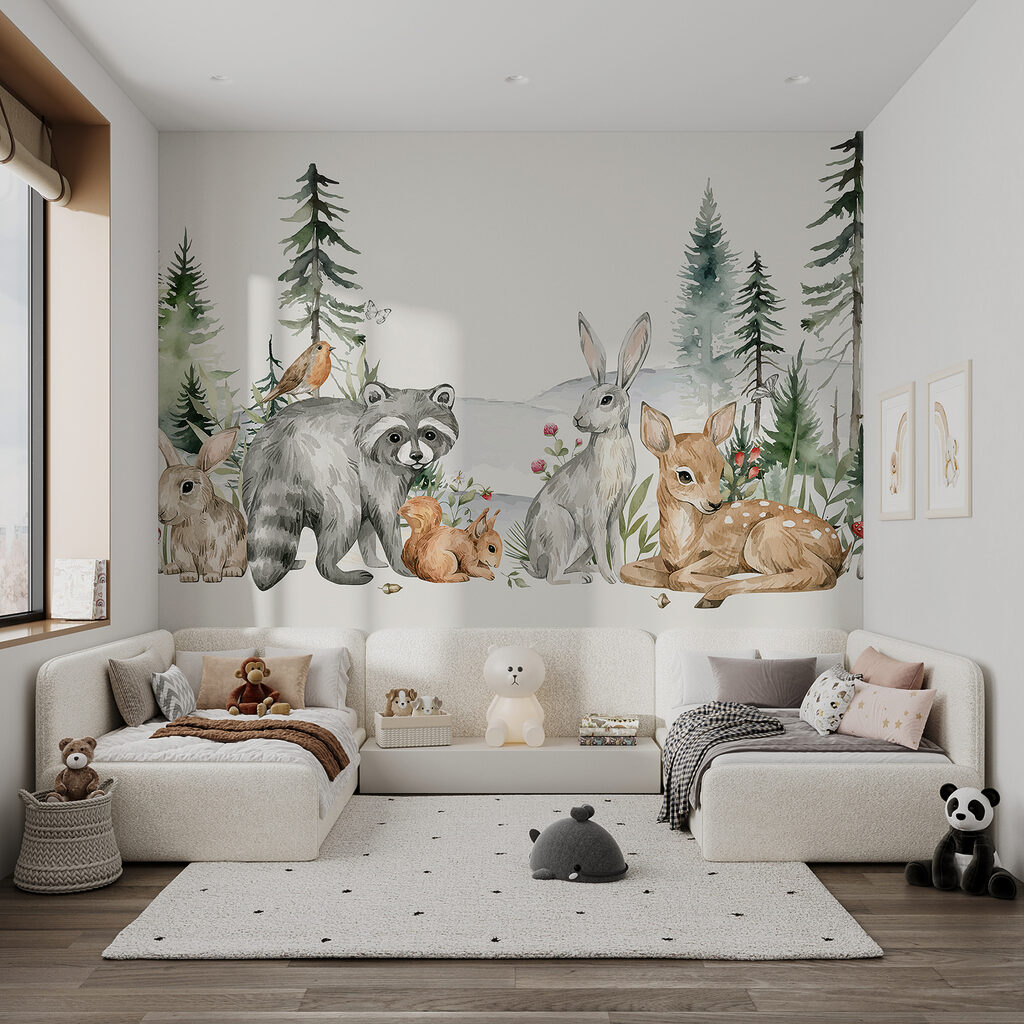 Jonge bosdieren bij dennentakjes — interieur 4