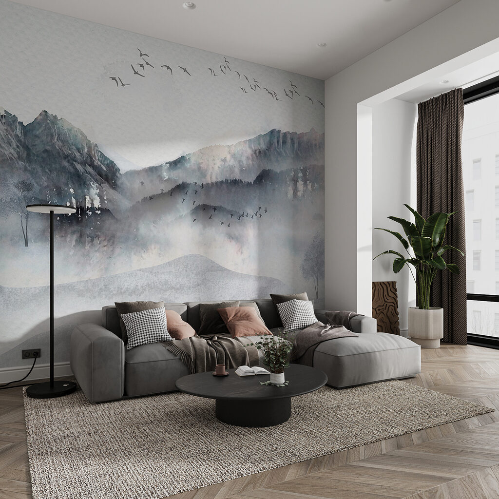 Bootje tussen gestippelde bergnevel — interieur 2