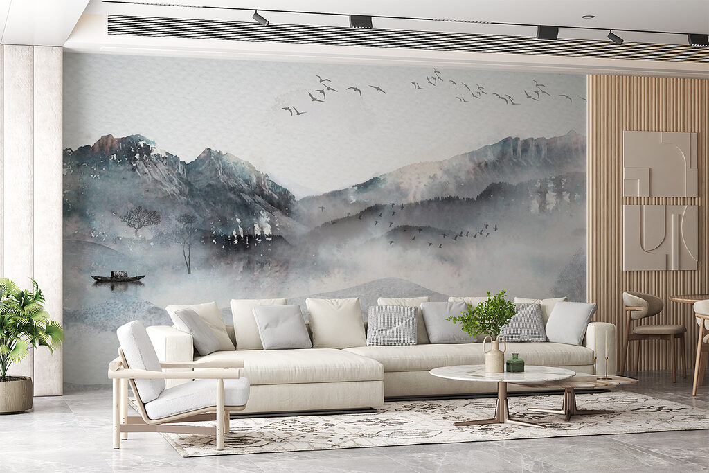 Bootje tussen gestippelde bergnevel — interieur 3