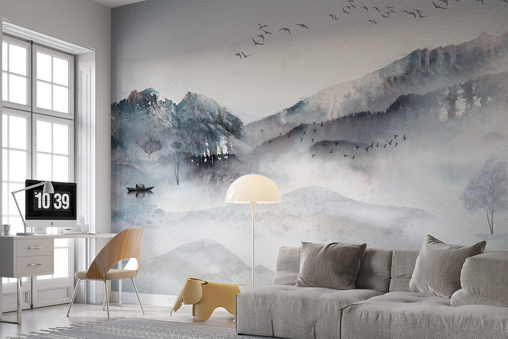 Bootje tussen gestippelde bergnevel — interieur 4