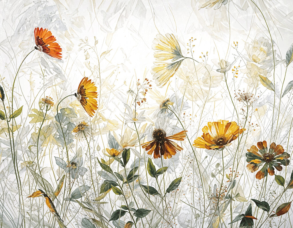 Gele bloemen tegen licht — volledig ontwerp