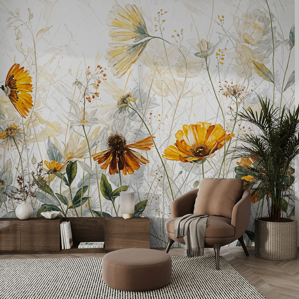 Gele bloemen tegen licht — interieur 2