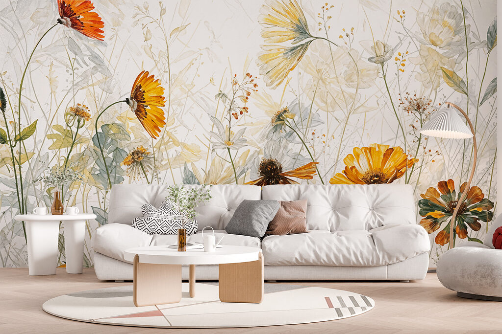 Gele bloemen tegen licht — interieur 3