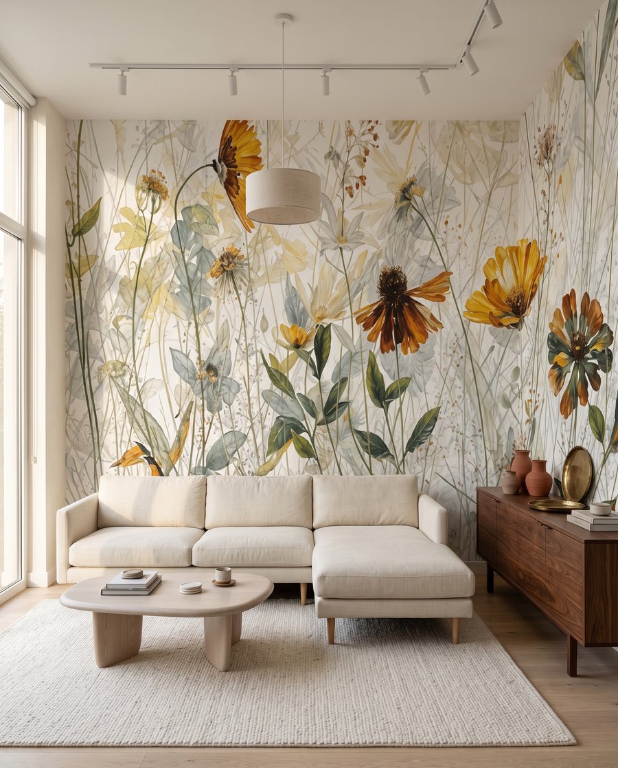 Gele bloemen tegen licht in een interieur