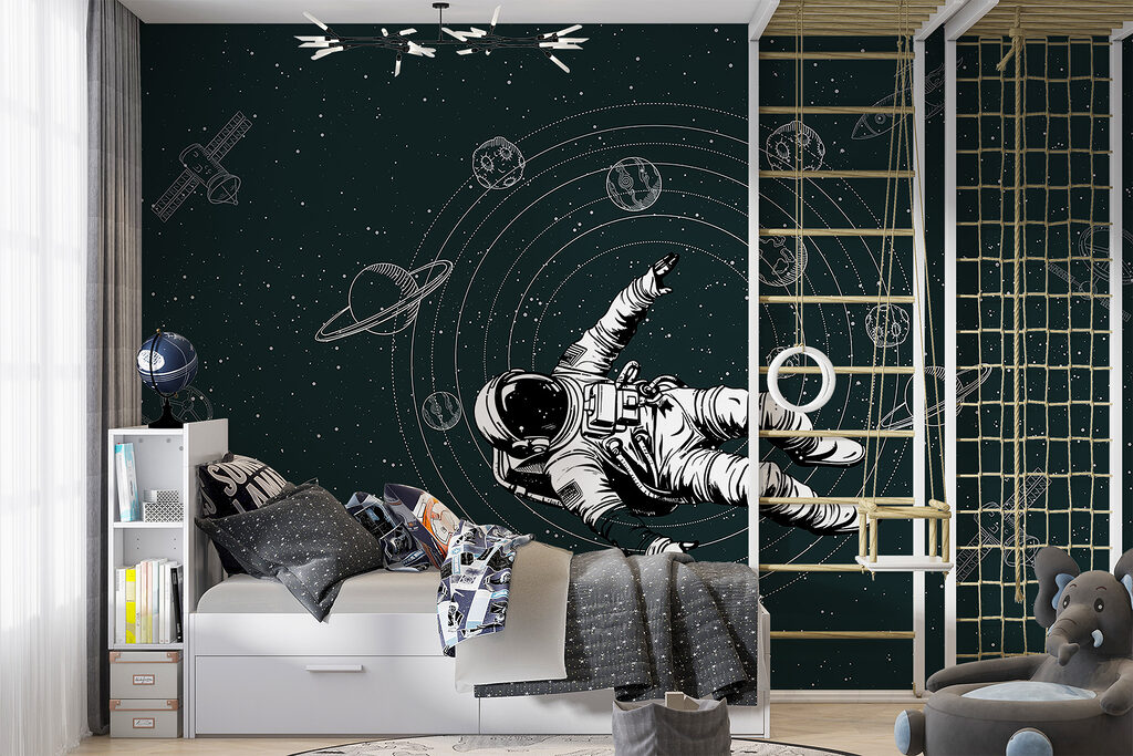 Astronaut zweeft tussen planeetbanen — interieur 1