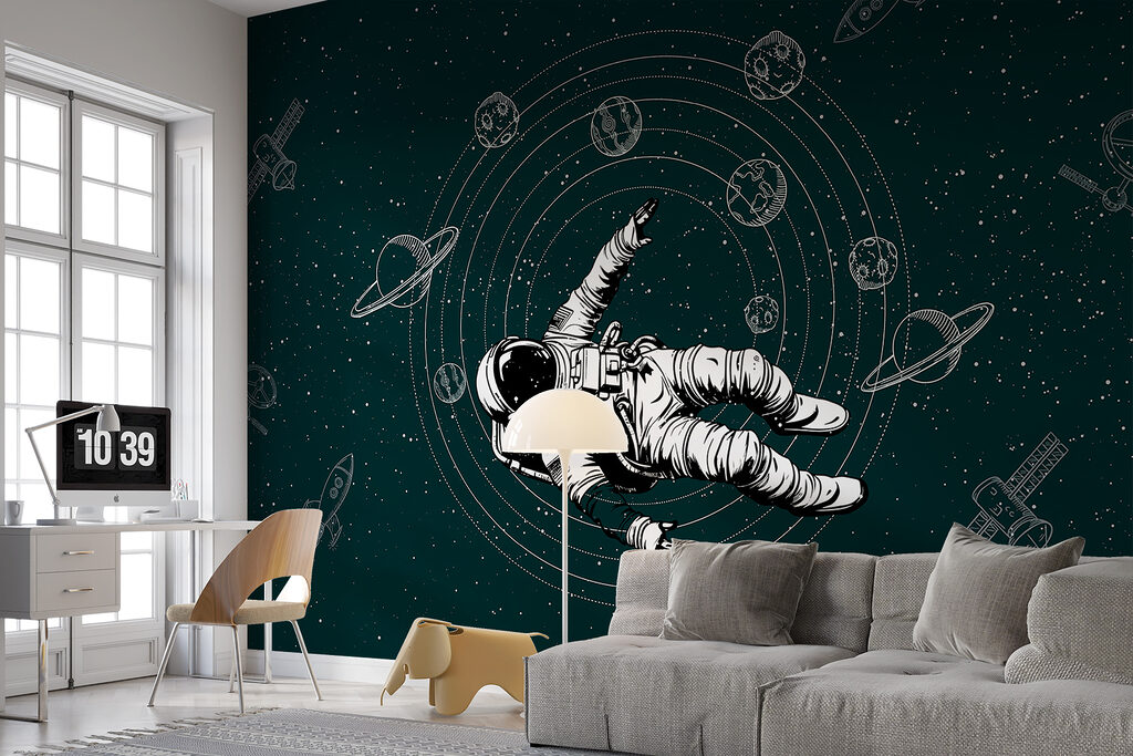 Astronaut zweeft tussen planeetbanen — interieur 2