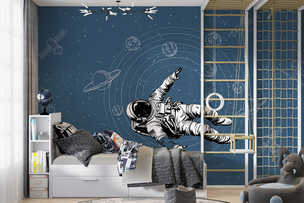 Astronaut zweeft tussen planeetbanen — interieur 1