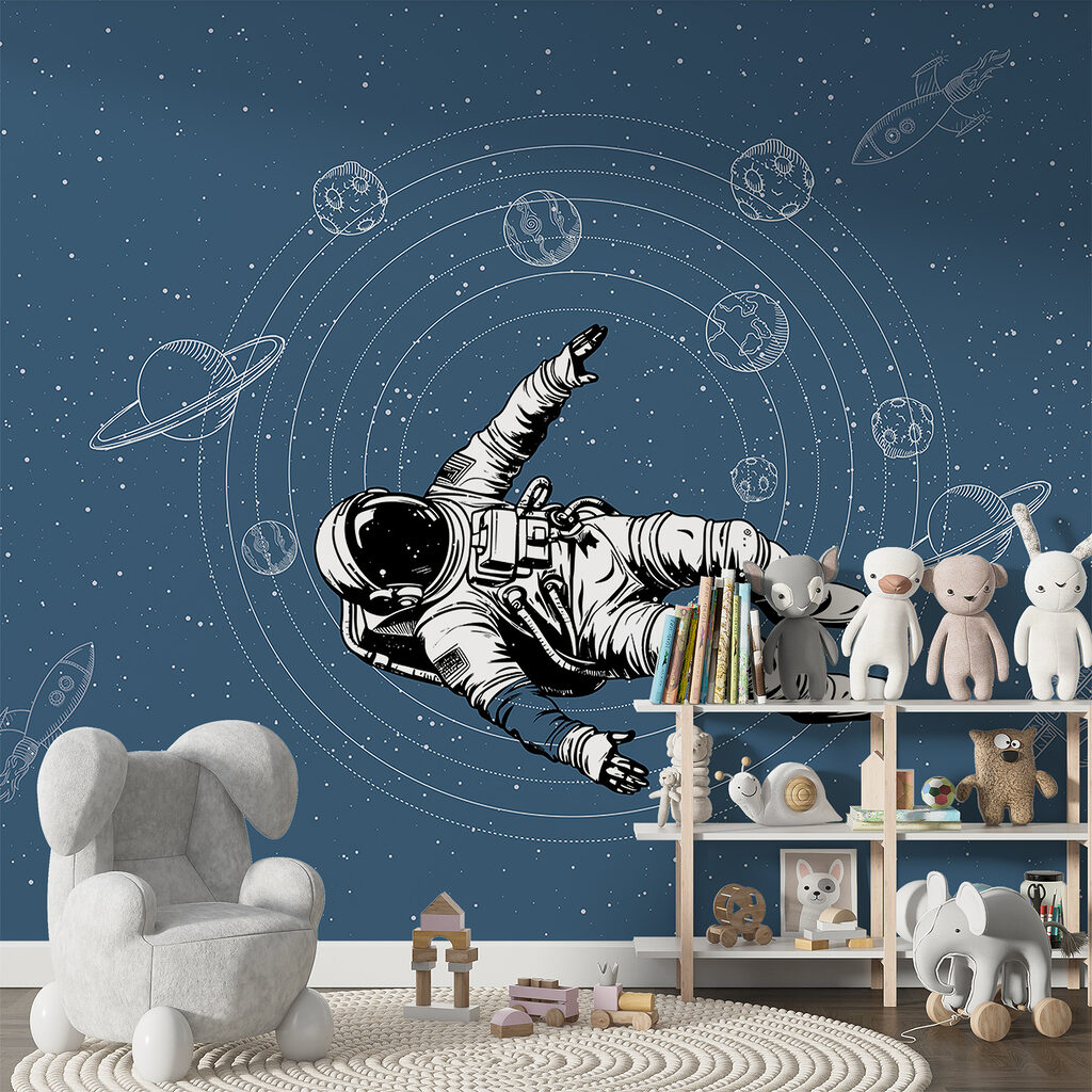 Astronaut zweeft tussen planeetbanen — interieur 3