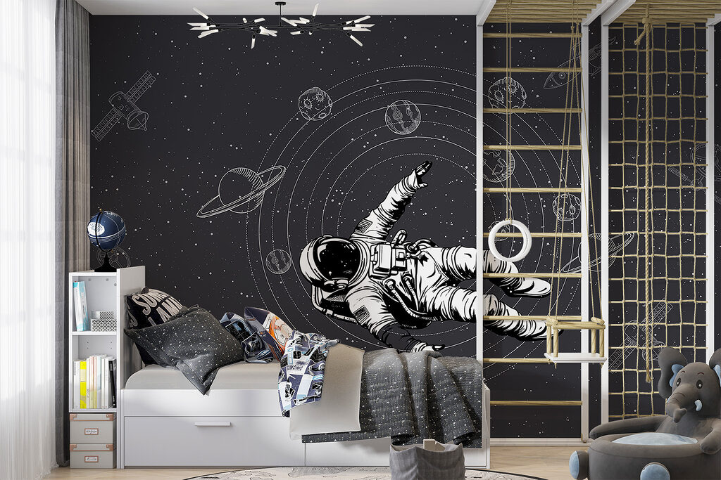 Astronaut zweeft tussen planeetbanen — interieur 1
